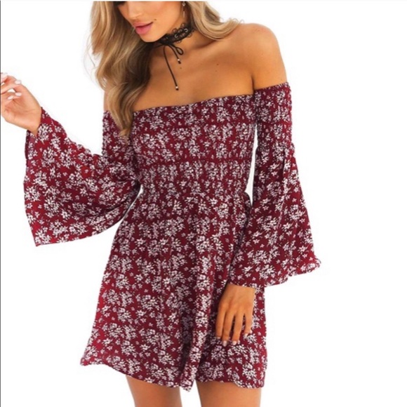 Dresses & Skirts - Floral Off Sleeve Midi Dress